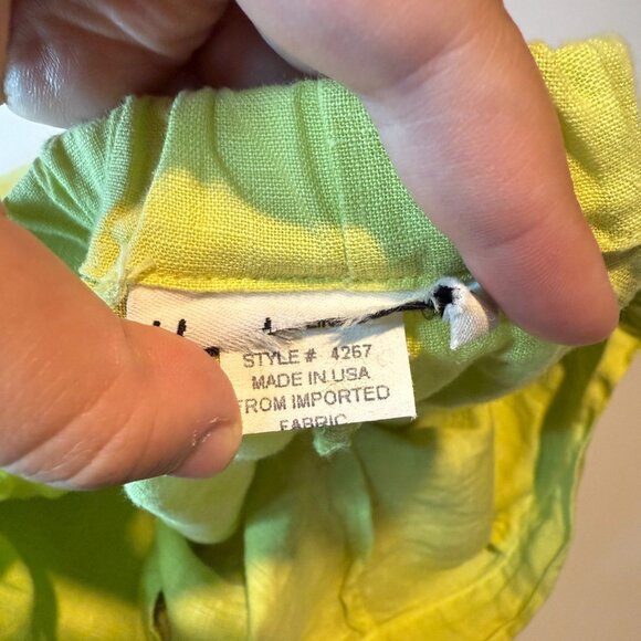 Habitat Women L 100% Linen Pant Crop Tapered Chartreuse Green Pull On Stretch - Picture 4 of 10